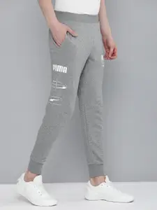 Puma Men Grey Printed Slim-Fit Joggers REBEL Pants