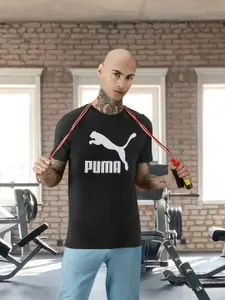 Puma Men Black Classics Logo Printed Round Neck Pure Cotton T-shirt