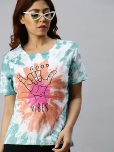 JUNEBERRY Women Multicoloured Dyed Round Neck T-shirt