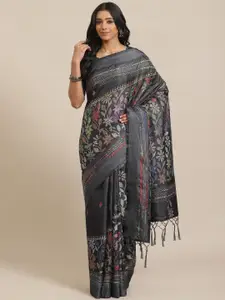 Saree mall Charcoal Grey & Red Printed Saree