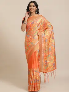 Saree mall Orange & Green Quirky Print Saree