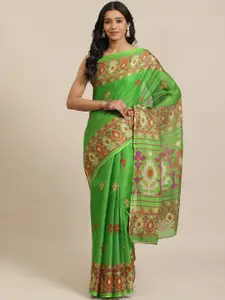 Saree mall Green & Rust Orange Printed Saree