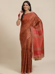 Saree mall Rust Orange & Yellow Printed Saree