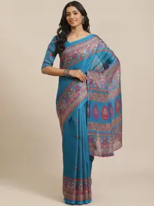 Saree mall Teal Blue & Red Printed Saree
