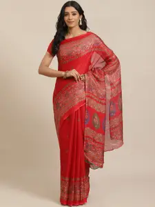 Saree mall Red & Blue Printed Saree