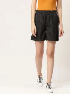 Moda Rapido Women Black Cotton Solid Regular Fit Denim Shorts
