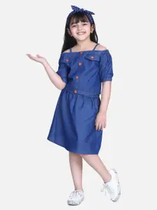 StyleStone Girls Navy Blue Solid Top with Skirt