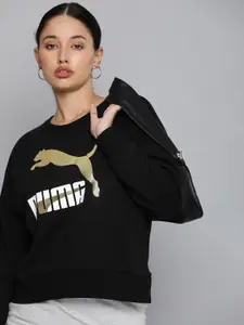 Puma Women Black Classics Brand Logo Print Crew Sustainable Sweatshirt
