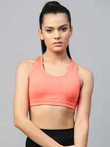 Puma Women Peach-Coloured Solid Mid Impact 4Keeps Removable Padding Workout Bra 52030524