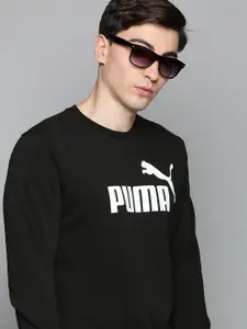 Puma Men Black & White Logo Printed Essentials Crew Sweat Shirt