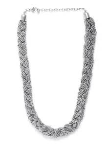 RICHEERA Silver-Toned Glass Beaded Statement Braided Necklace