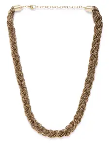 RICHEERA Gold-Toned Glass Beaded Statement Braided Necklace
