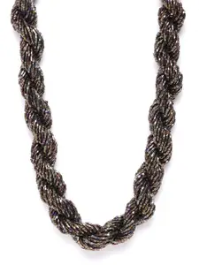RICHEERA Gunmetal-Toned & Bronze-Toned Glass Beaded Statement Twisted Necklace