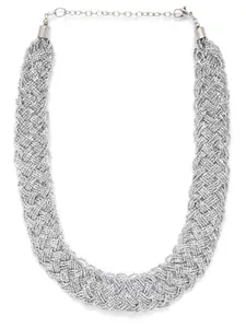 RICHEERA Silver-Toned Beaded Braided Necklace