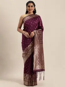 Mitera Purple & Gold-Toned Woven Design Saree