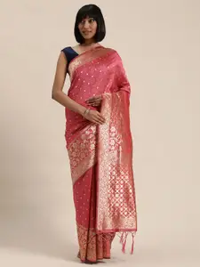 Mitera Pink & Gold-Toned Woven Design Saree