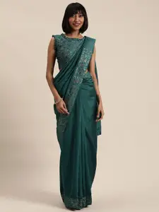 Mitera Teal Green & Gold-Toned Solid Saree