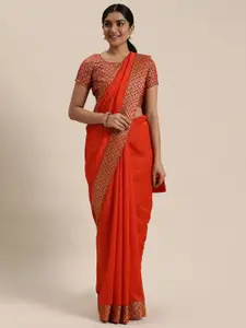 Mitera Orange Solid Celebrity Saree