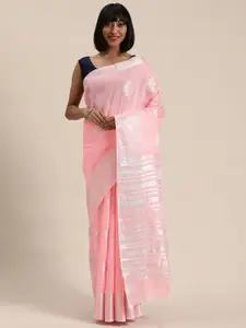 Mitera Pink & Silver Ethnic Woven Design Saree