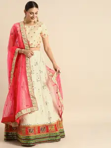 Shaily Off-White & Multicoloured Embroidered Ready to Wear Lehenga & Unstitched Blouse with Dupatta