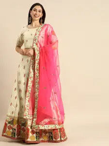 Shaily Cream-Coloured & Multicoloured Embroidered Ready to Wear Lehenga & Unstitched Blouse with Dupatta