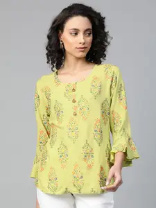 HIGHLIGHT FASHION EXPORT Green Printed Bell Sleeves Top