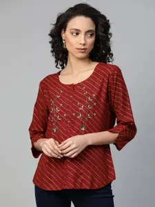 HIGHLIGHT FASHION EXPORT Maroon & Golden Striped Top