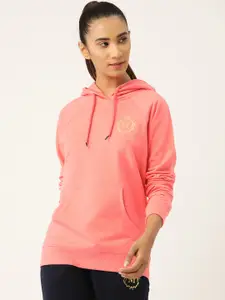 MABISH by Sonal Jain Women Coral Pink & Golden Cotton Brand Logo Hooded Sweatshirt