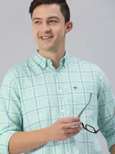THE BEAR HOUSE Men Sea Green & Blue Slim Fit Checked Casual Shirt