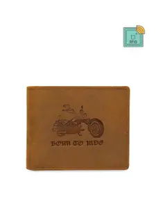 WildHorn Men Tan Brown Printed RFID Protected Genuine Leather Two Fold Wallet