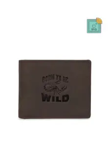 WildHorn Men Brown & Black Printed RFID Protected Genuine Leather Two Fold Wallet