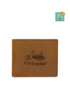 WildHorn Men Tan Brown Printed RFID Protected Genuine Leather Two Fold Wallet