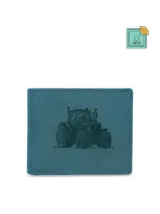 WildHorn Men Blue Solid RFID Protected Genuine Leather Two Fold Wallet