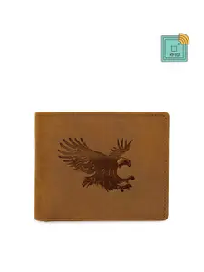WildHorn Men Tan Brown Printed RFID Protected Genuine Leather Two Fold Wallet