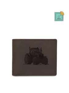 WildHorn Men Brown Printed RFID Protected Genuine Leather Two Fold Wallet