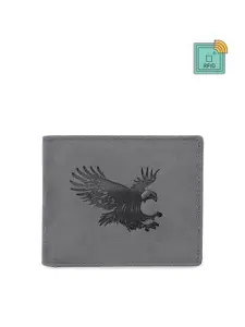 WildHorn Men Grey Printed RFID Protected Genuine Leather Two Fold Wallet