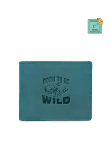 WildHorn Men Blue & Black Printed RFID Protected Genuine Leather Two Fold Wallet