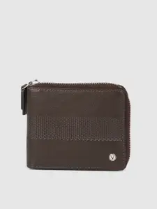 Allen Solly Men Brown Solid Zip Around Leather Wallet