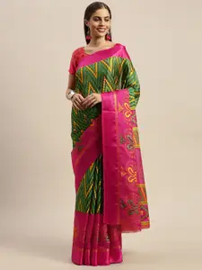 Rajnandini Green & Magenta Pink Silk Cotton Printed Kota Saree