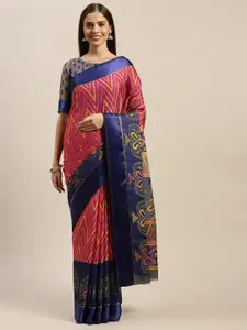 Rajnandini Magenta Pink & Navy Blue Silk Cotton Printed Kota Saree