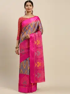 Rajnandini Blue & Pink Printed Kota Saree