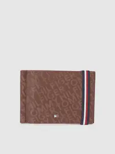 Tommy Hilfiger Men Tan Brown Printed Leather Money Clip