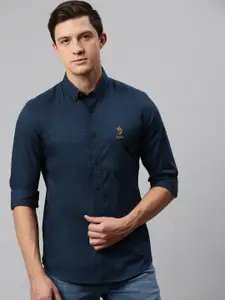 U.S. Polo Assn. Men Navy Blue Slim Fit Solid Casual Shirt
