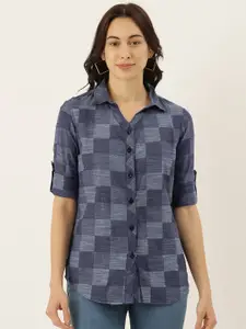 Campus Sutra Women Blue Regular Fit Checked Casual Shirt