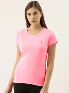 Campus Sutra Women Pink Solid Round Neck Rapid-Dry Training T-shirt