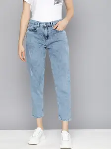 Chemistry Women Blue Mom Fit HIgh-Rise Faded Look Cropped Jeans