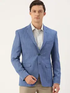 Peter England Men Blue Solid Neo-Slim Fit Single-Breasted Formal Blazer