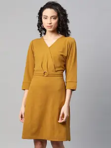 plusS Women Mustard Yellow Solid Wrap Dress