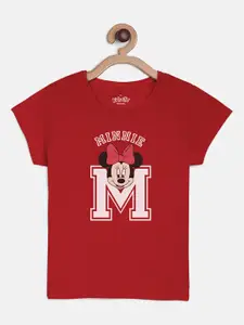 Kids Ville Mickey & Friends Girls Red Printed Round Neck T-shirt