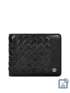 Eske Men Black Woven Design Leather Two Fold Wallet